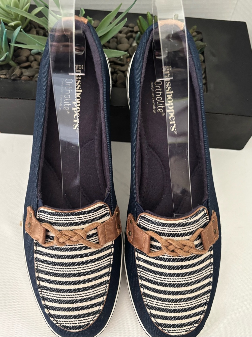 NEW NAVY GRASSHOPPER WINDSOR KNOT DENIM STRIPE CANVAS NAUTICAL SZ 9.5 - Picture 1 of 11